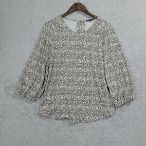 NEW Adrianna Papell Womens L Blouse Black & White Floral Polyester/Elastane